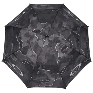 Oakley windproof umbrella with a black and grey camouflage pattern, designed for durability and style in rainy weather.