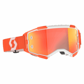 Scott Fury Chrome Goggles in orange, white, and orange chrome with reflective lens for motocross racing.