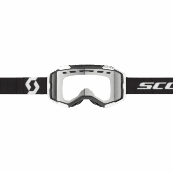 Scott Fury Enduro Clear Goggles for motocross and off-road riding, featuring a clear lens and adjustable strap for a secure fit.
