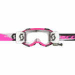 Scott Fury WFS goggles in white and pink with black accents, designed for motocross and off-road riding.