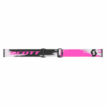 Scott Fury WFS goggles with black, pink, and white strap featuring Scott branding, designed for motocross and off-road riding.