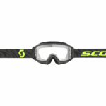 Scott Split OTG goggles with black frame and neon yellow branding, designed for motocross and off-road riding.