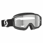 Scott Split OTG Goggles in black, white, and clear with adjustable strap for motocross and off-road riding.