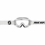 Scott Split OTG goggles with white frame and clear lens, designed for motocross and off-road riding.