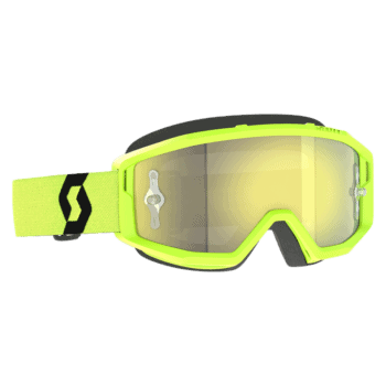 Scott Primal Chrome Yellow and Black motocross goggles with yellow tinted lens and adjustable strap.