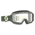 Scott Primal Enduro Goggles in khaki green with clear lenses, designed for motocross and enduro riding, featuring a durable strap and comfortable fit.