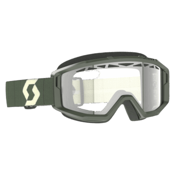 Scott Primal Enduro Goggles in khaki green with clear lenses, designed for motocross and enduro riding, featuring a durable strap and comfortable fit.