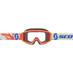 Scott Primal Junior goggles with orange frame and colourful strap for motocross racing.