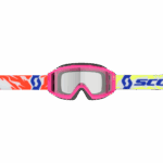 Scott Primal Junior goggles with pink frame and colourful strap for motocross racing.