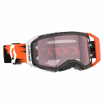 Scott Prospect 2.0 AMP goggles in black, neon orange, and rose with tinted lens for motocross racing.