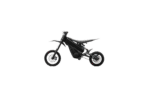 Electric dirt bike for kids with a black frame and knobby tires, suitable for off-road riding and outdoor adventures.