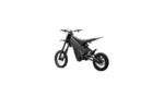 Electric bike for kids with a black frame, suspension fork, and knobby tyres, suitable for off-road riding and outdoor adventures.