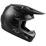 Fly Racing Kinetic Solid Junior Helmet in black with aerodynamic design and ventilation features for motocross riders.