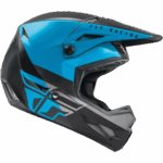 Fly Kinetic Straight Edge Helmet in blue and black with aerodynamic design for racing safety and performance.