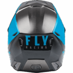 Fly Kinetic Straight Edge Helmet in black and blue with aerodynamic design for racing safety and performance.