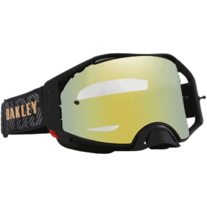 Oakley Airbrake Jeffrey Herlings Signature MX Goggles with mirrored lens and black strap featuring orange Oakley logo.