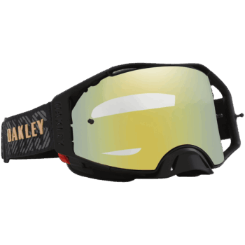 Oakley Airbrake Jeffrey Herlings Signature MX Goggles with mirrored lens and black strap featuring orange Oakley logo.
