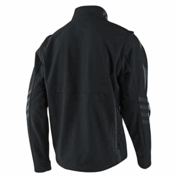 Black Troy Lee Designs SCOUT Softshell Jacket with subtle branding and sleek design, ideal for motorcycle and motocross enthusiasts.