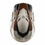 Grand Prix Racewear helmet with brown, black, and white design, featuring aerodynamic shape and branding details.